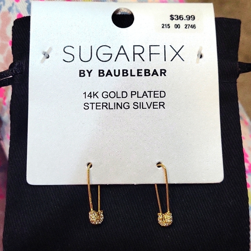 Sugarfix by Baublebar safety pin earrings nickel free 14k gold-plated st…